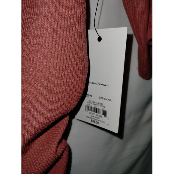 NWT Nine West Women's Mauve Rib Ruched Elbow Sleeve Top Size Small - Picture 4 of 8